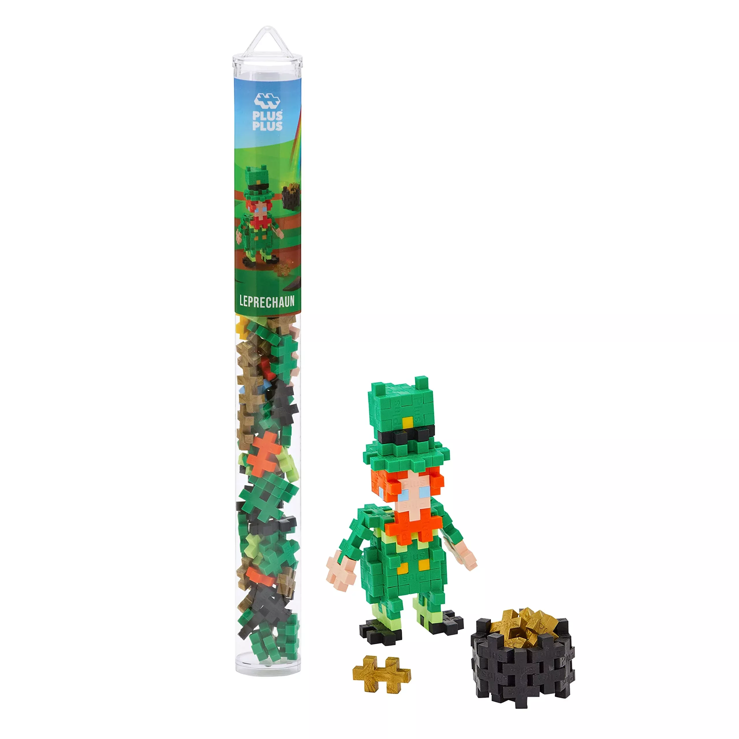 Plus Plus 3D Puzzle Building Block Set, 70 Mini Interlocking Pieces, Fun Holiday Activities For Kids - Leprechaun Mini Maker Tube