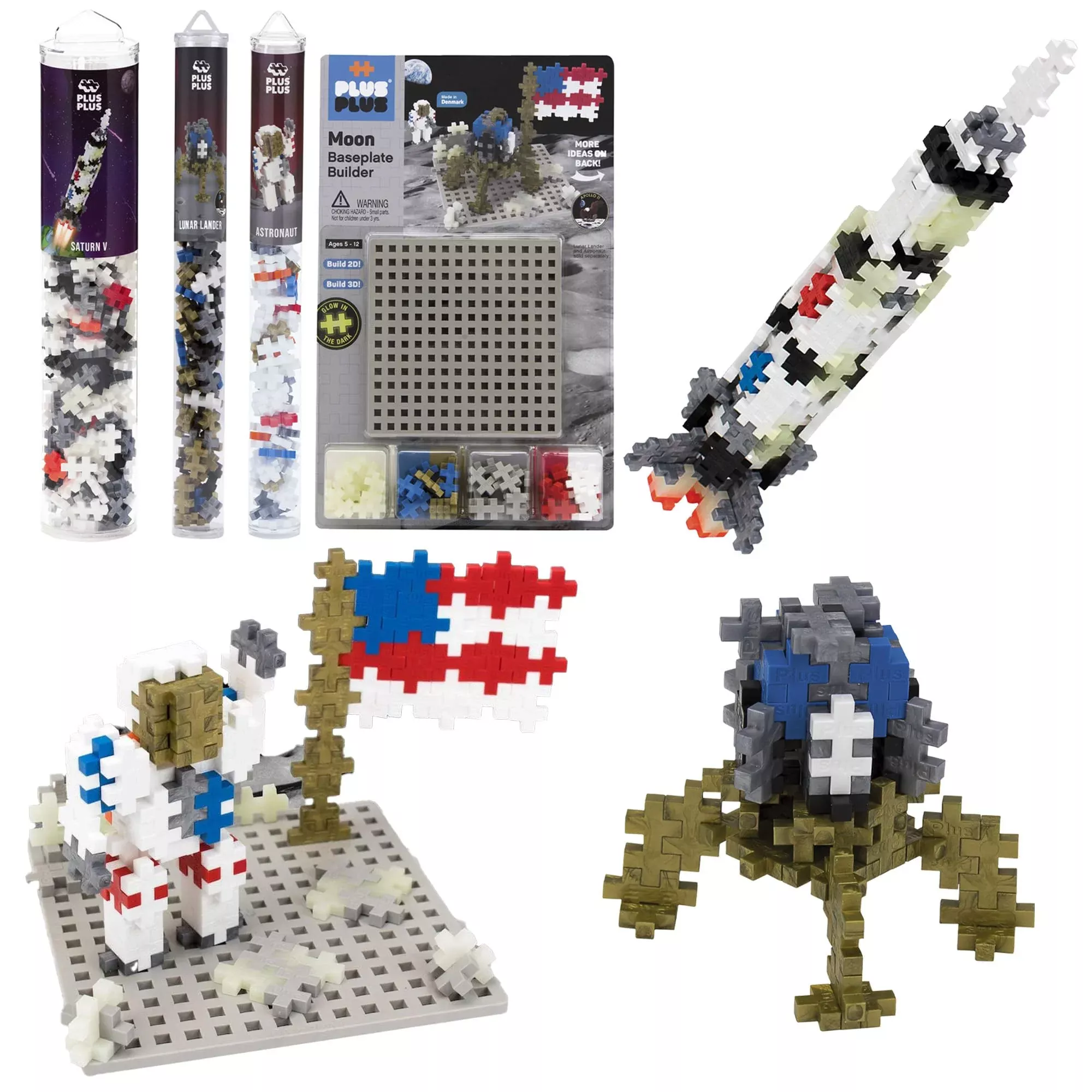 Plus Plus - Apollo 11 Space Playset Bundle - Space Mini Maker Tubes And Baseplate Builder - Construction Building Stem | Steam Toy, Interlocking Mini Puzzle Blocks For Kids