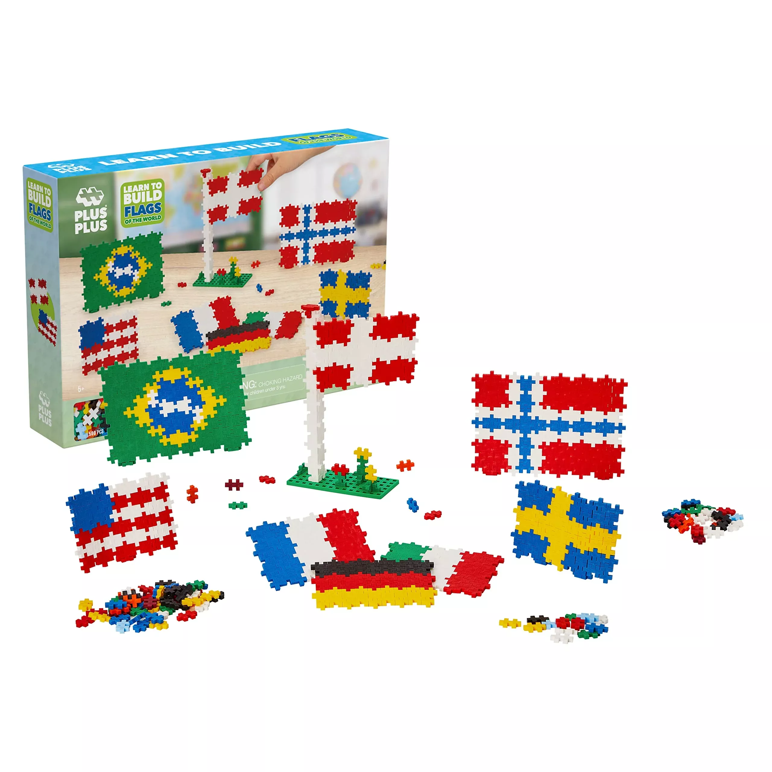 Plus Plus - Learn To Build - Flags Of The World - 500 Pieces, Construction Building Stem/Steam Toy, Interlocking Mini Puzzle Blocks For Kids