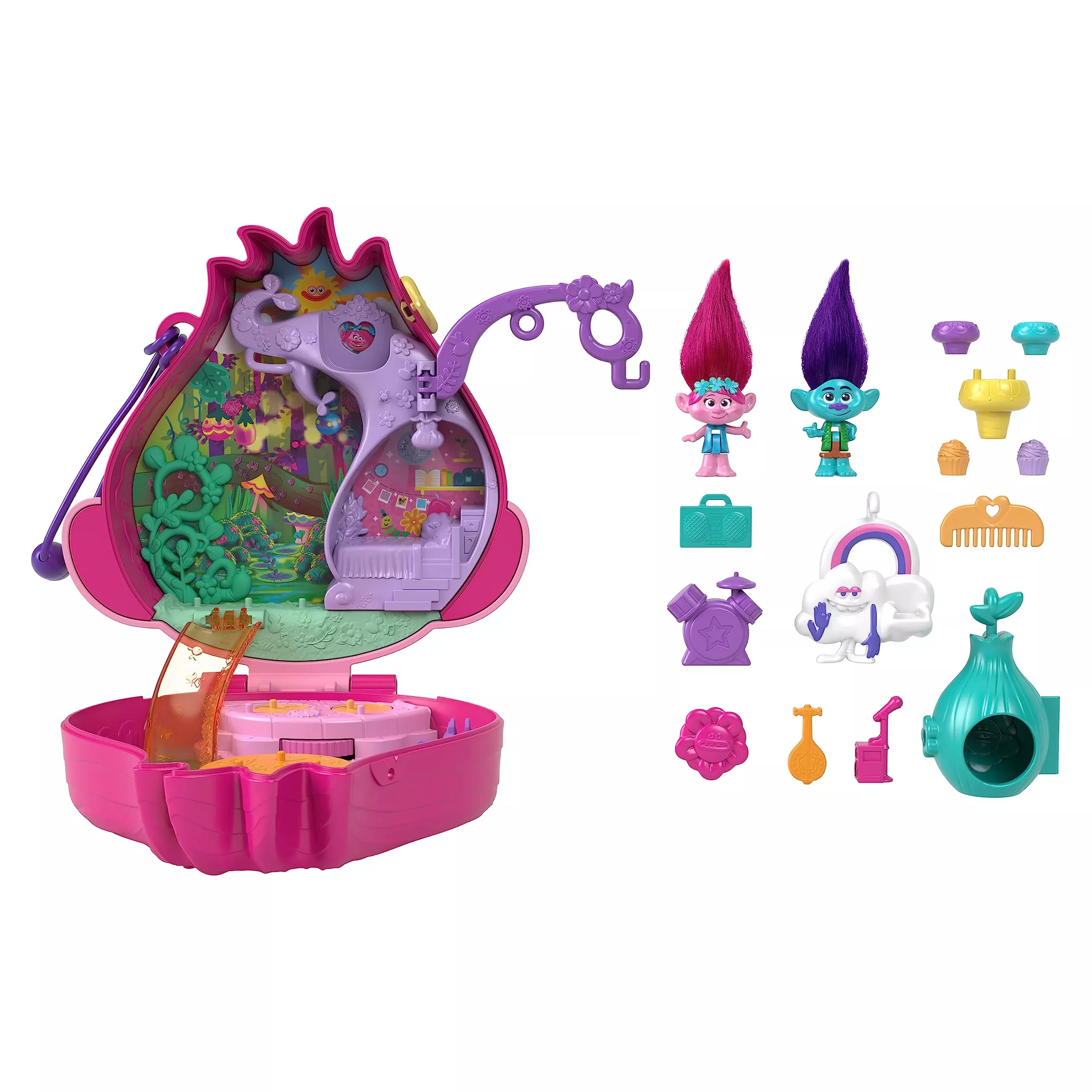 Polly Pocket Trolls Compact Playset with Poppy and Branch Dolls