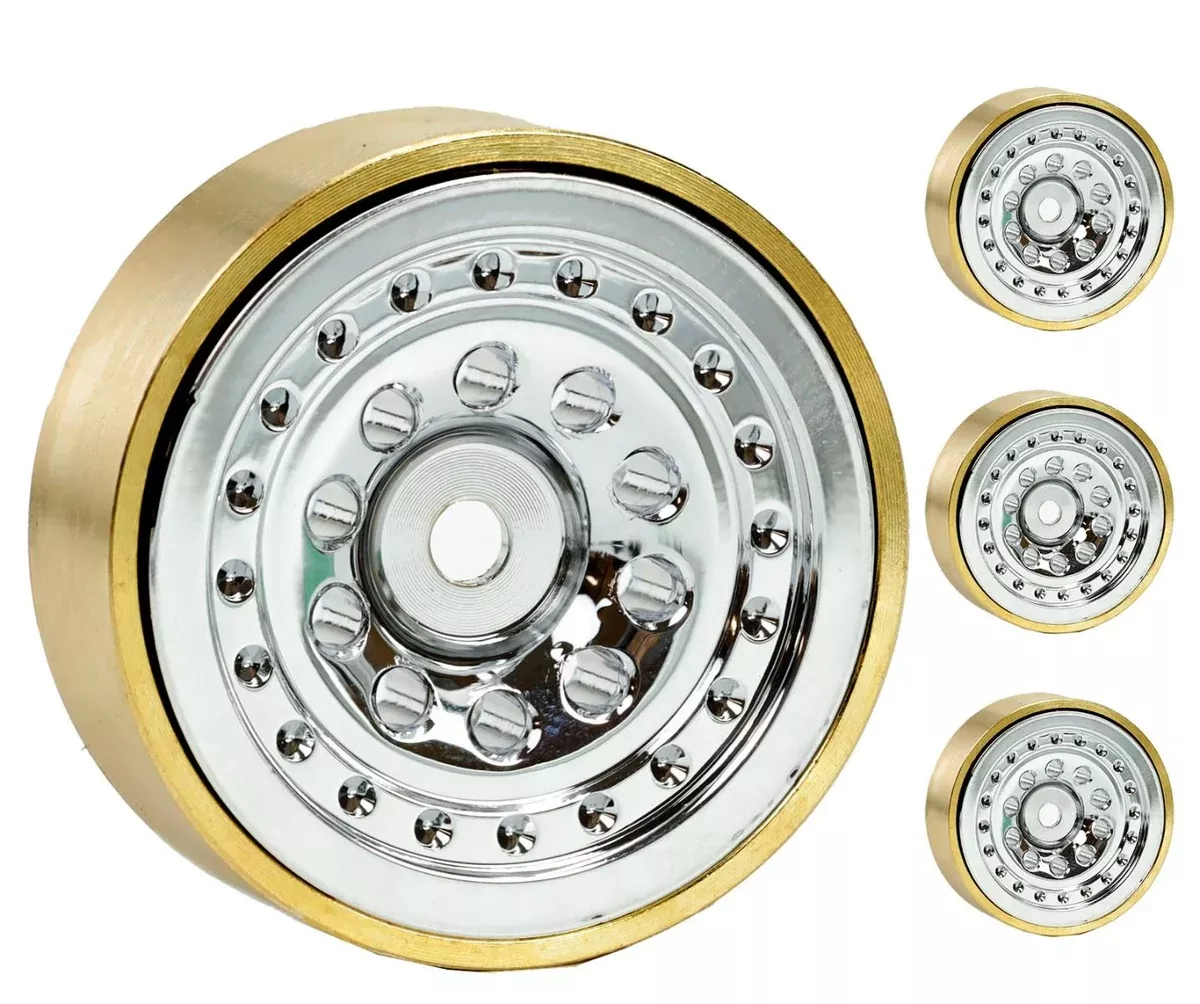 Powerhobby SCX24112 Chrome Z4 Aluminum 1.0" Rock Crawler Wheels with Brass Rings 4 Pack