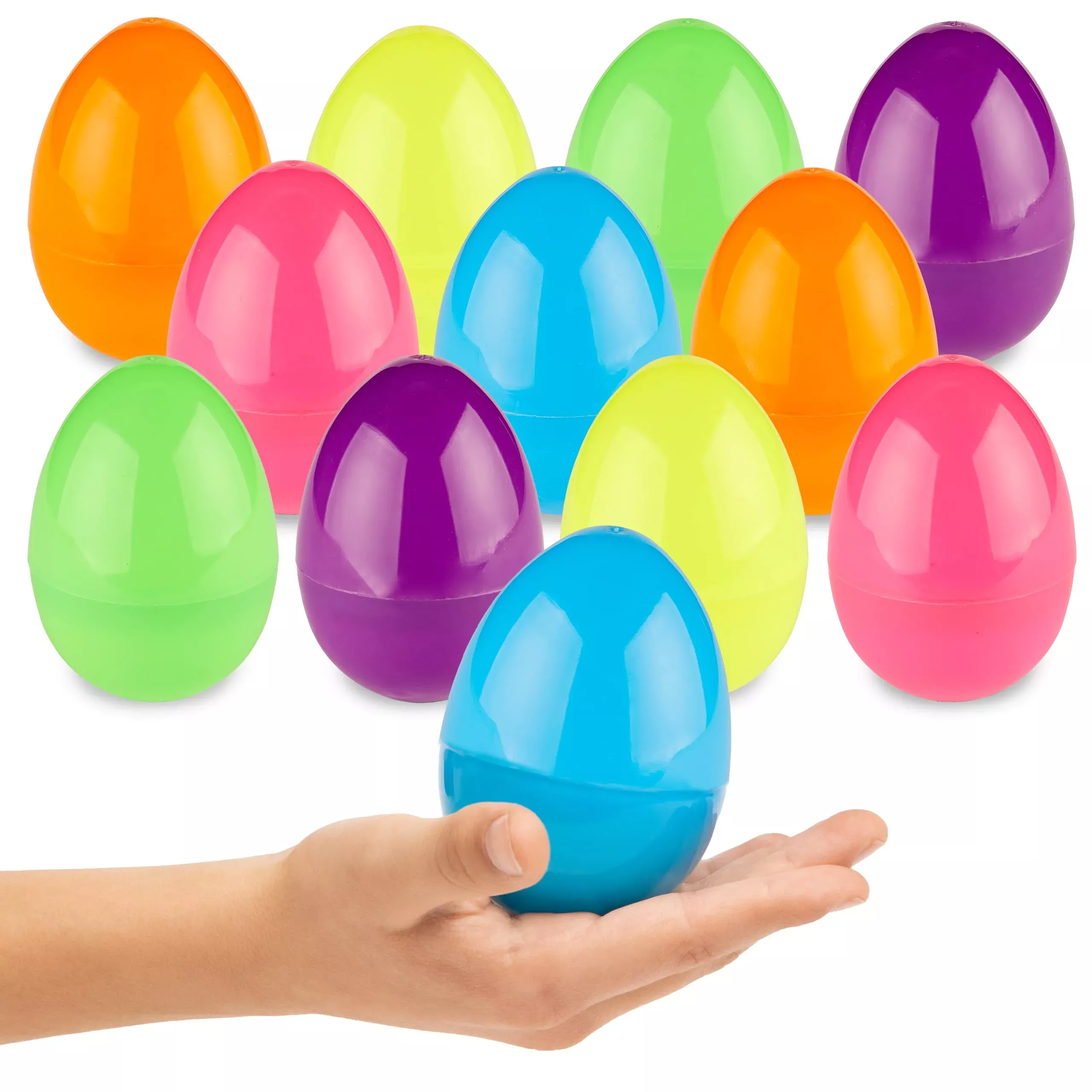 Prextex 3.5” Unfilled Easter Eggs, 12 Pcs - Empty Plastic Eggs Fillable With Candy, Presents For Toy Basket - Easter Decorations, Toy Egg Basket - Boys And Girls