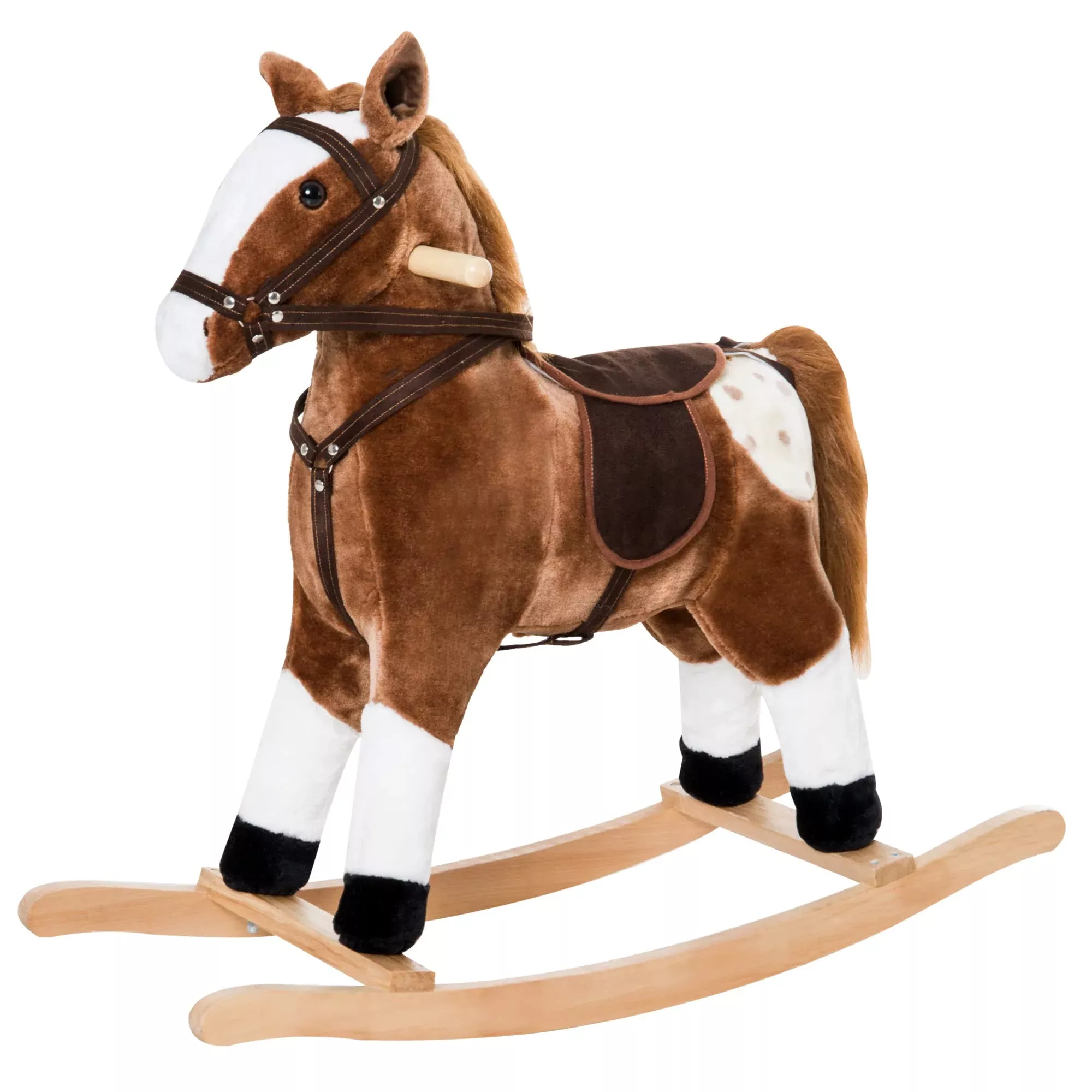 Qaba Kids Rocking Horse Plush Toy, Brown, 30.75" L, Ages
