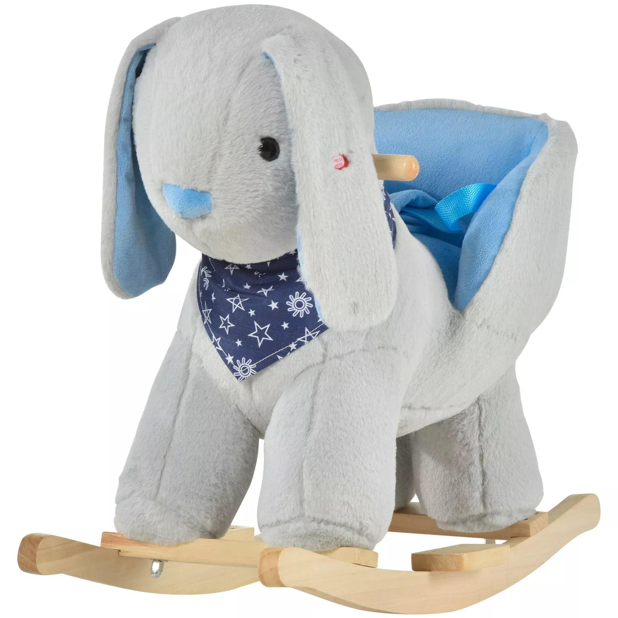 Qaba Plush Rocking Horse Bunny for Kids, Grey, Large