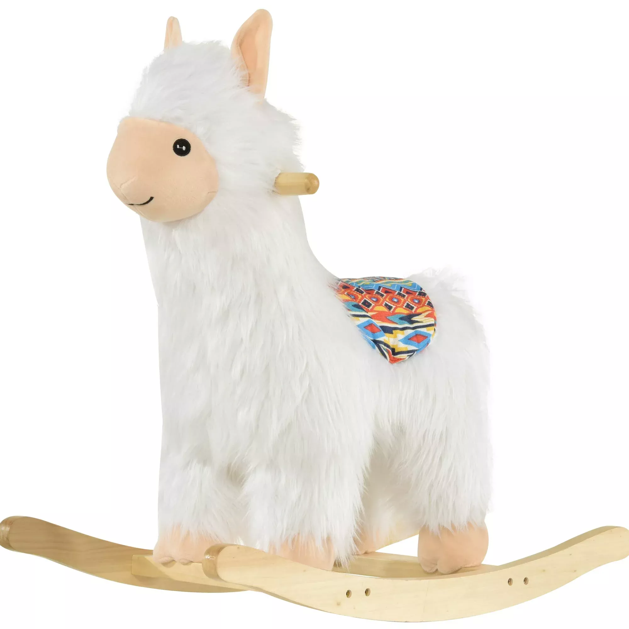 Qaba Rocking Horse Llama Plush Toy for Kids, White, Large, 66 lbs