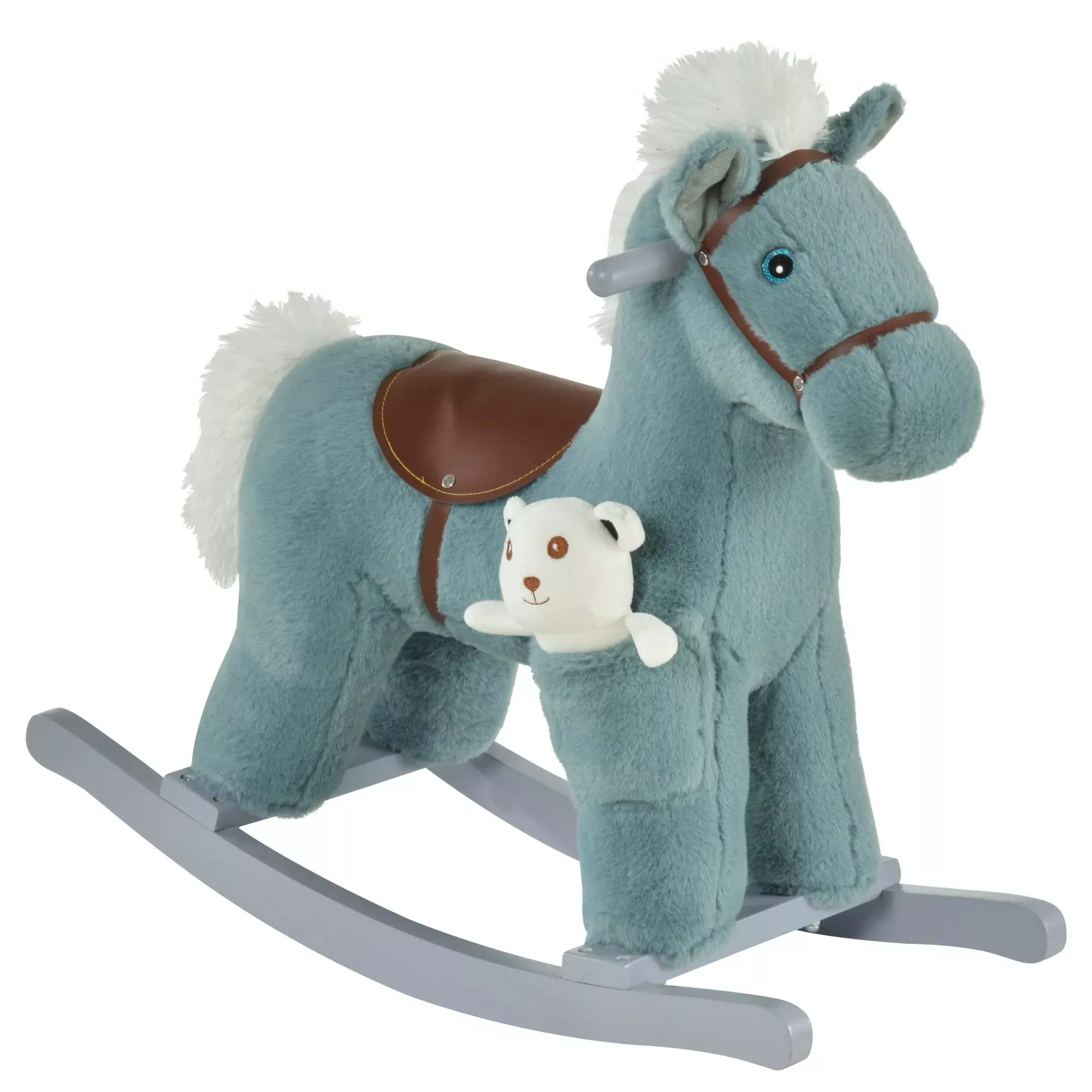 Qaba Rocking Horse for Toddlers, Blue, 25.5" Plush Toy