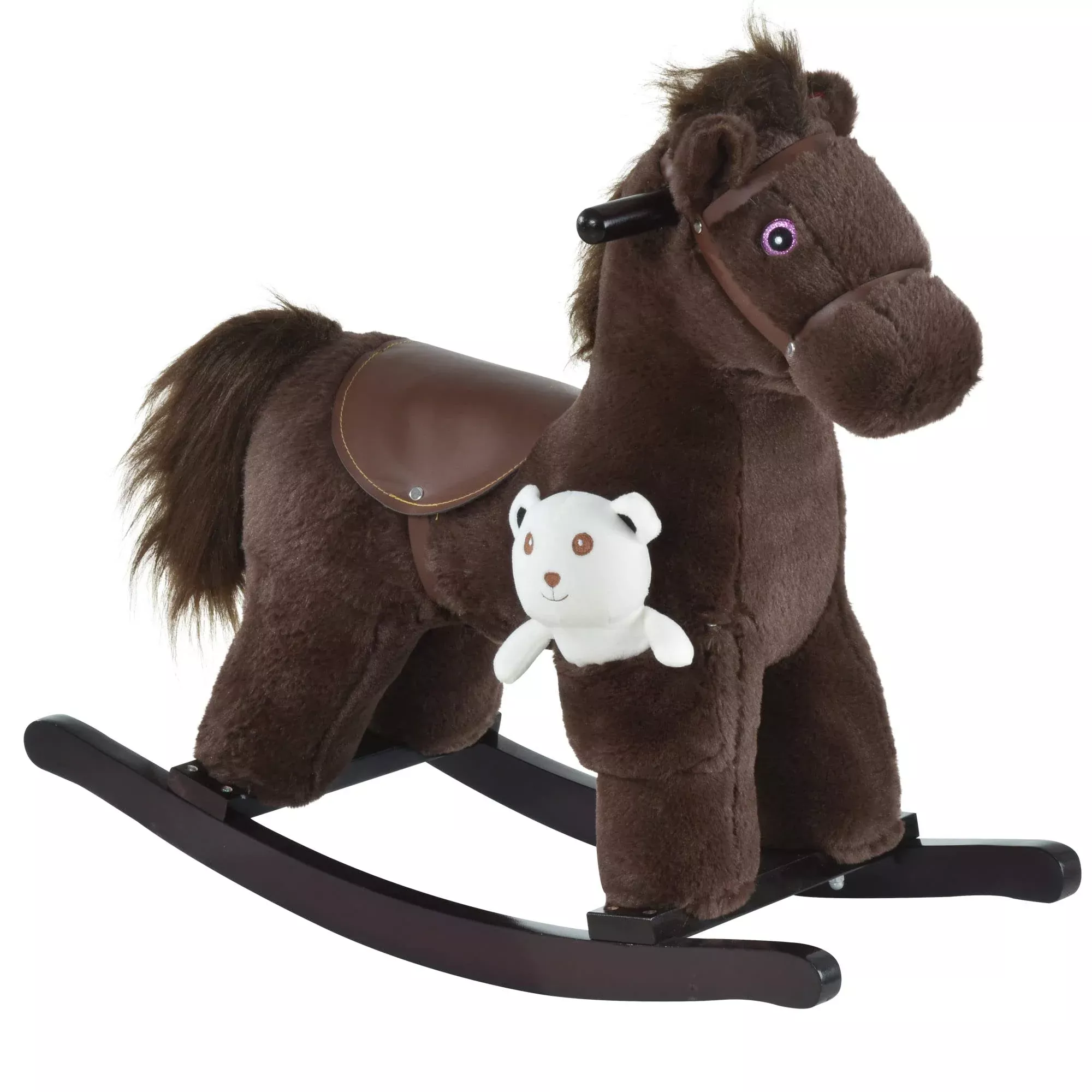 Qaba Rocking Horse Toy for Kids, Brown Plush, 25.5" x