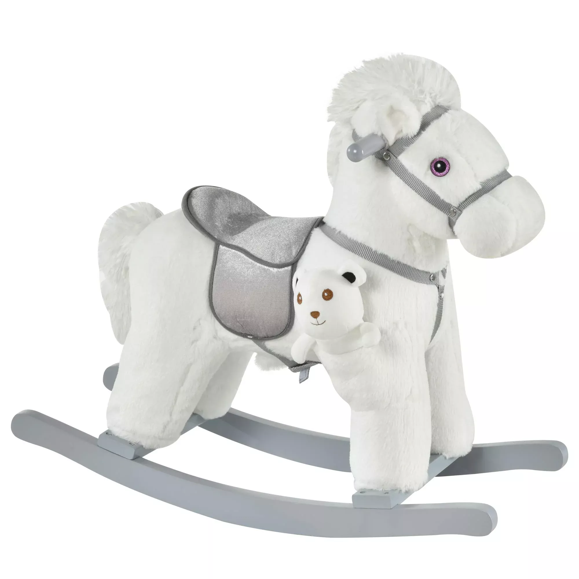 Qaba Rocking Horse Toy for Kids, White Plush, 25.5" x