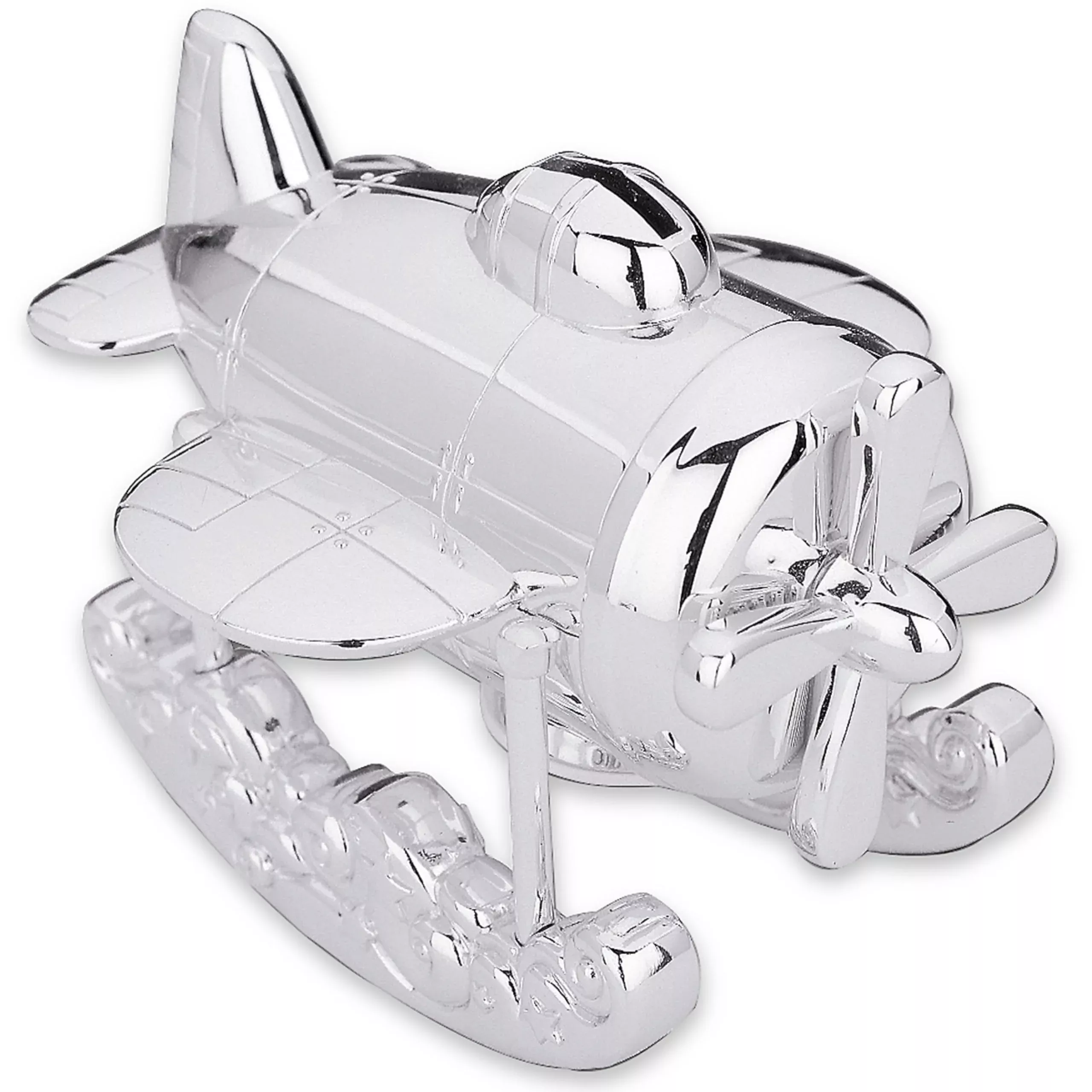 Reed & Barton Silverplate Propeller Plane Coin Bank, 4.75" Metallic