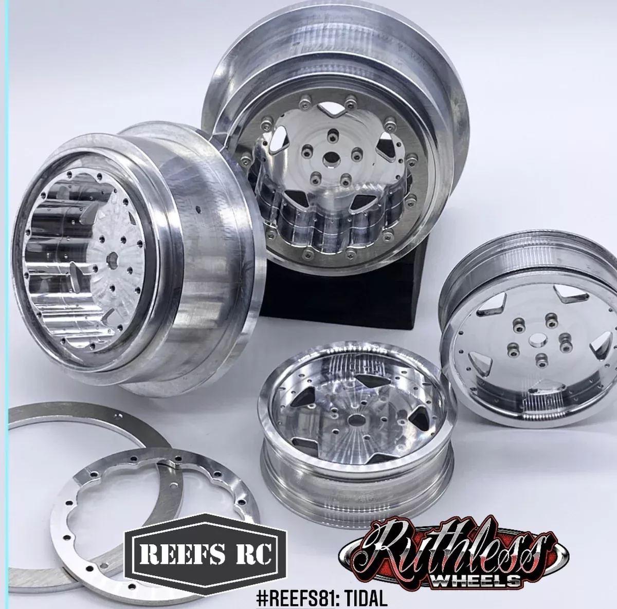 Reefs RC Tidal Beadlock Drag Car Wheels with Rings and Hardware