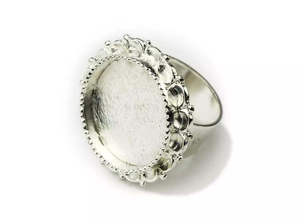 Ring Adjustable Ornate Circle- Sterling Silver