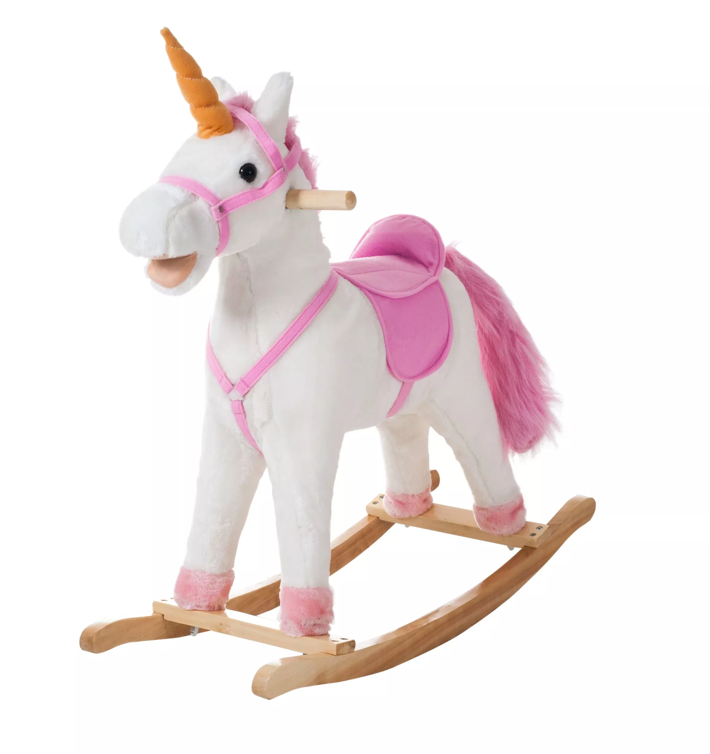 Rocking Horse - Soft And Plush Ride-On Unicorn With Sturdy Wooden Base - Hand-Crafted Toy Rocker For Toddlers Ages 3 And Up By Happy Trails (White)