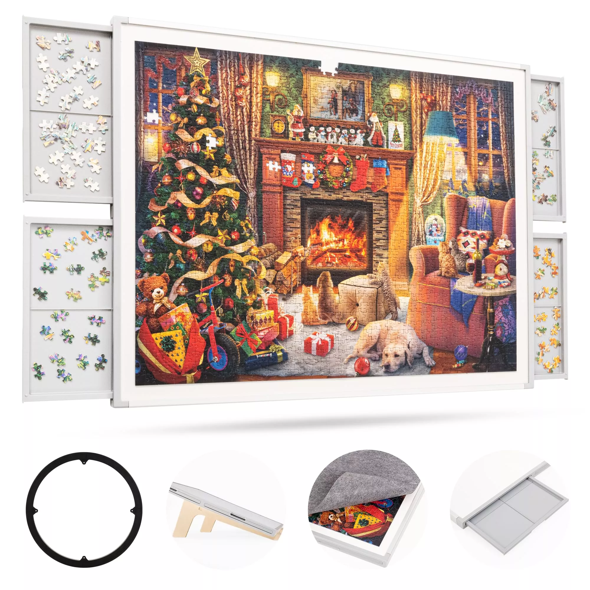 Ropoda 1500 Pieces 35'X26' Double-Sided Rotating Plastic Puzzle Board With Drawers And Cover, Portable Jigsaw Puzzle Board,Tilting Puzzle Board,Lazy Susan Spinning Puzzle Boards,Puzzle Table(Grey)
