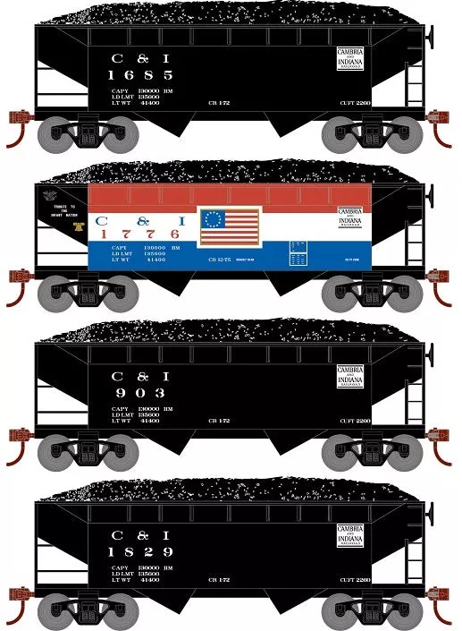 Roundhouse 1283 HO Scale 34' Offset Open Hopper Cambria & Indiana C&I 4 Pack #1