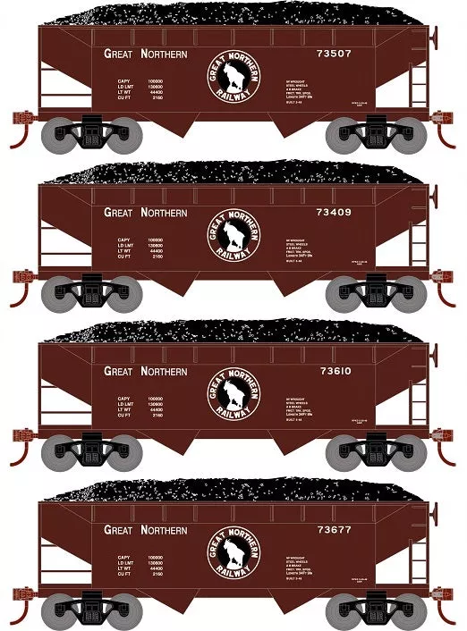 Roundhouse 1290 HO Scale 34' Offset Open Hopper Great Northern GN 4 Pack #2