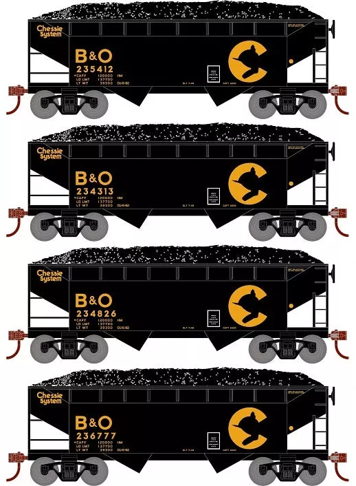 Roundhouse 1296 HO Scale 34' Offset Open Hopper Chessie System B&O 4 Pack #2