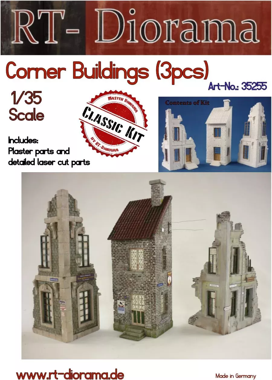 RT DIORAMA 35255 1/35 Corner Buildings - 3 pcs (Upgraded Ceramic Version)
