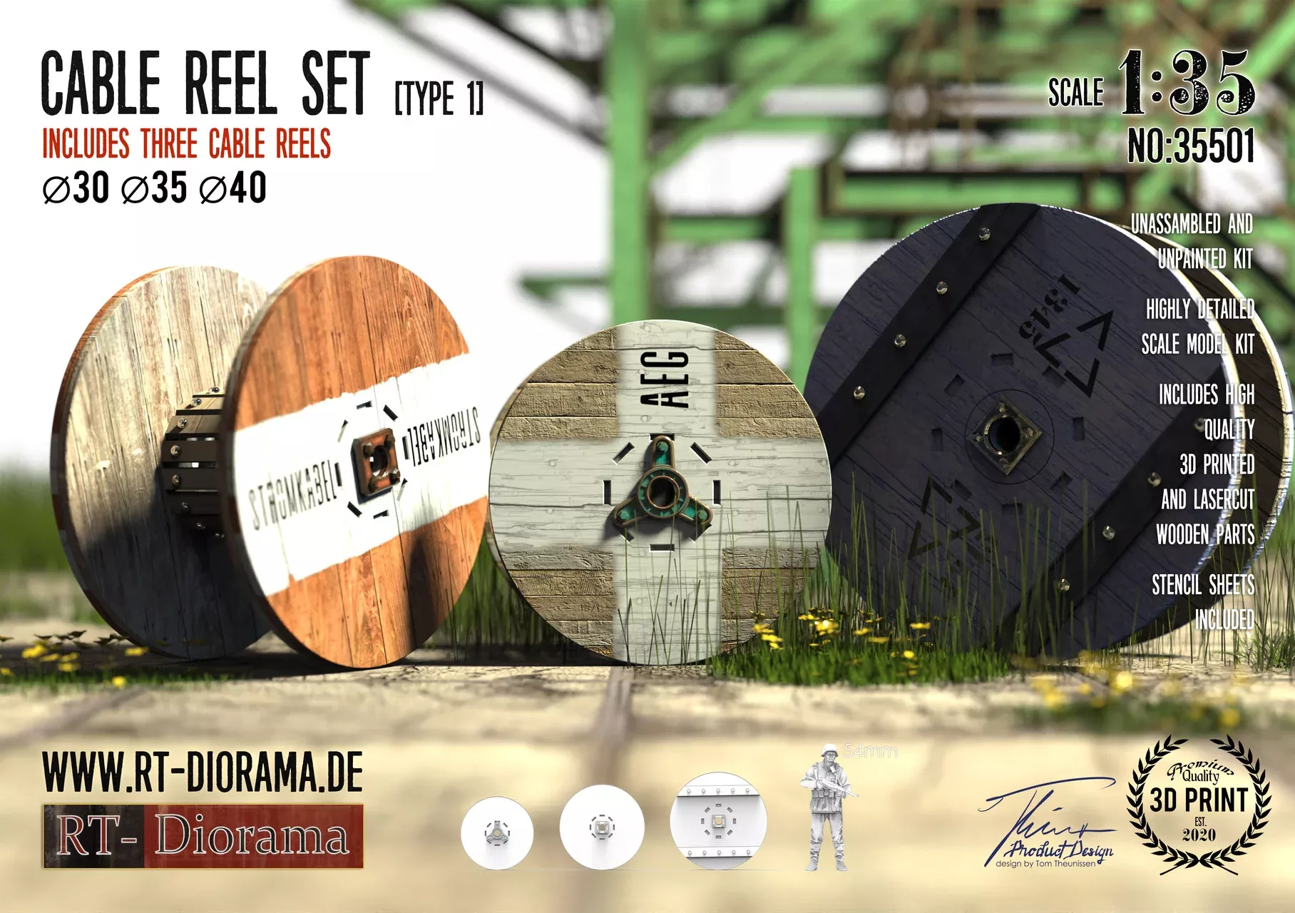RT DIORAMA 35501 1/35 Cable Reel Set (3pcs. small) Type 1