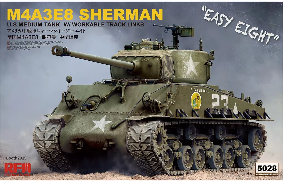 Ryefield Models 5028 1/35 US M4A3E8 Sherman Medium Tank with Workable Track Links Kit