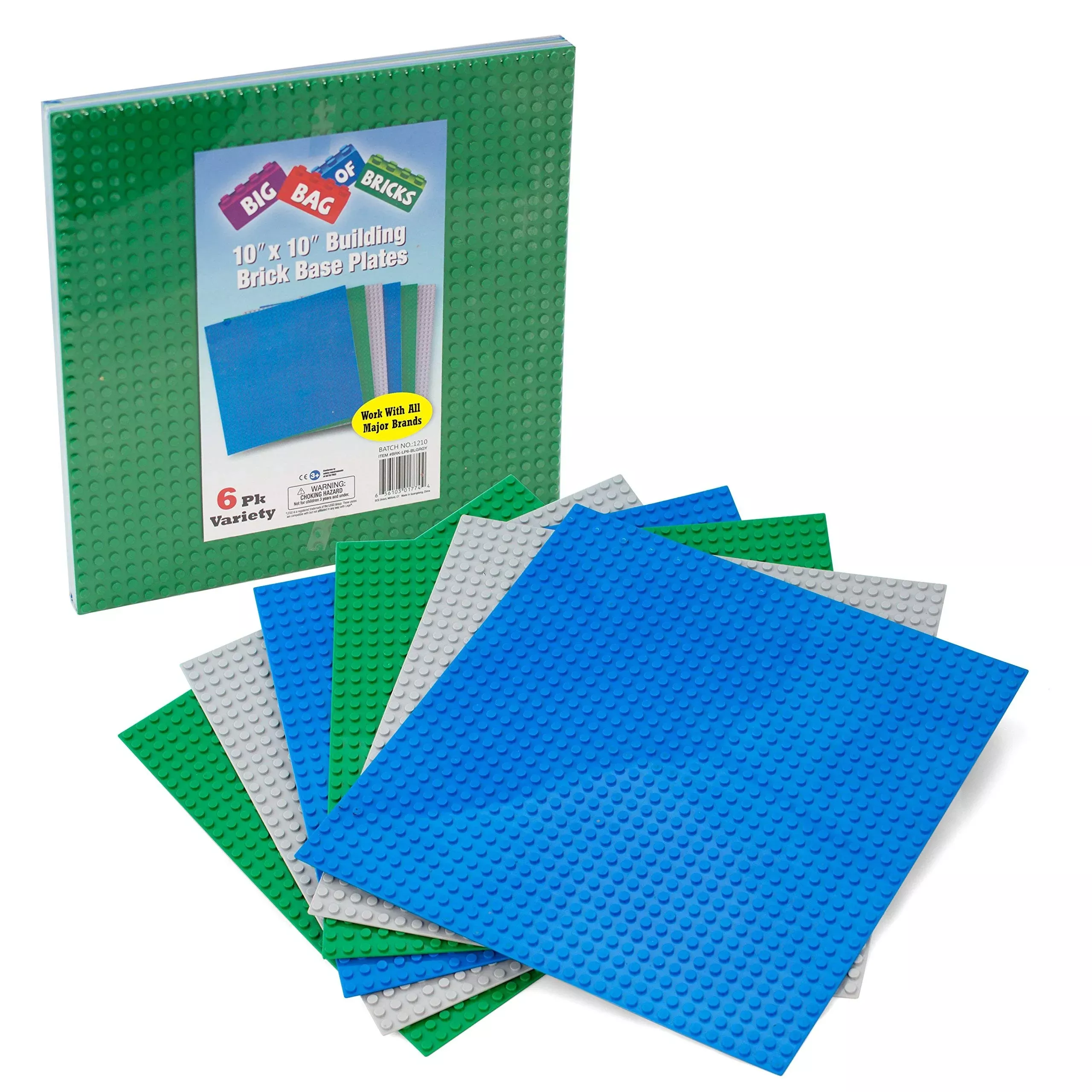 Scs Direct Bricks Building Blocks Baseplates - Large 10' X 10' Stackable - Variety Pack Plates With Dual Connectivity(6 Pk) Compatible With And Tight Fit All Major Building Blocks Brands, Gift