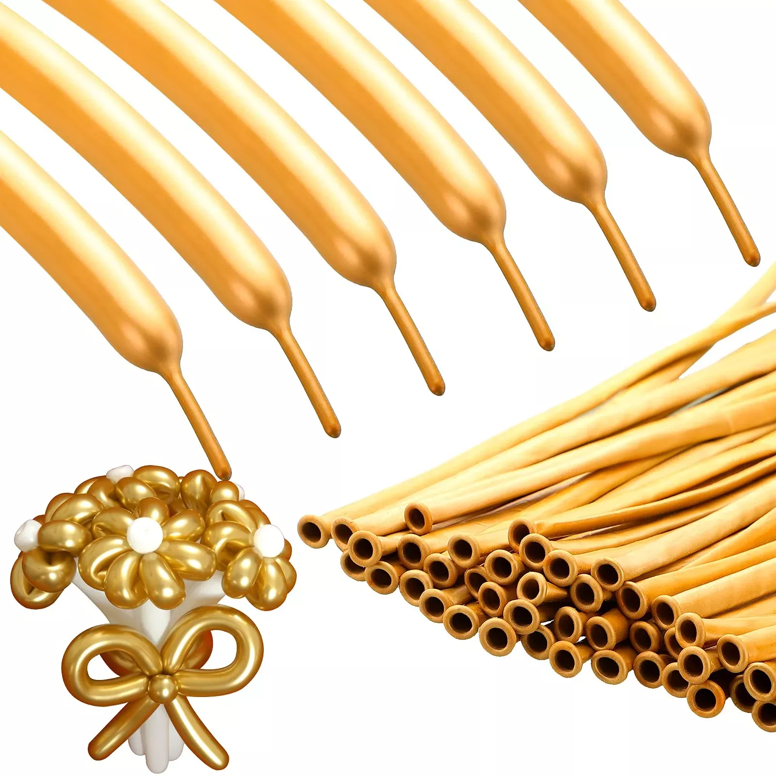 Skylety Long Twisting Balloons, Golden, 32 cm, 50 Pack,