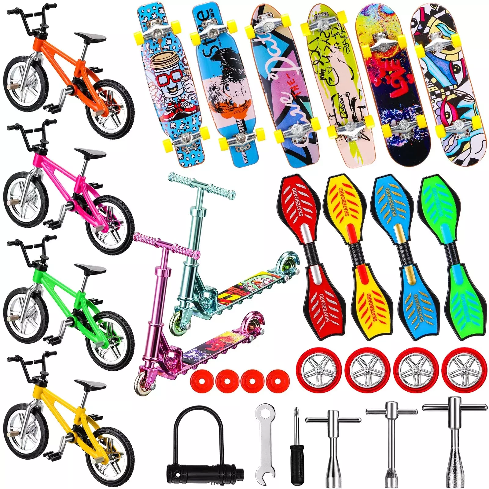 Skylety Mini Finger Toys Set - Finger Skateboards & Bikes, Small, Multi-Color