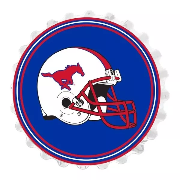 SMU Mustangs: Helmet - Bottle Cap Wall Sign