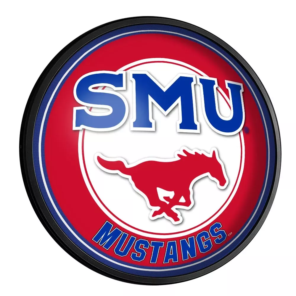 SMU Mustangs: Round Slimline Lighted Wall Sign