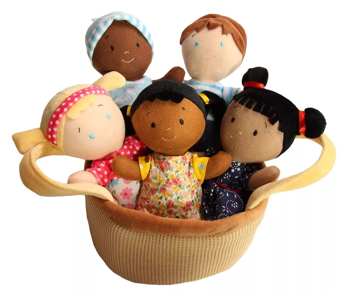 Snuggle Stuffs Basket of Buddies Multicultural Dolls Set, 7.5-8