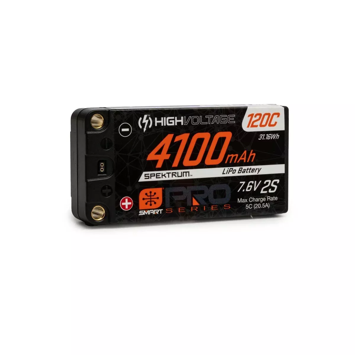 Spektrum SPMX412S120HT 4100mAh 7.6V SMART Pro Race HV 120C Hardcase LiPo Battery with 5mm Ports