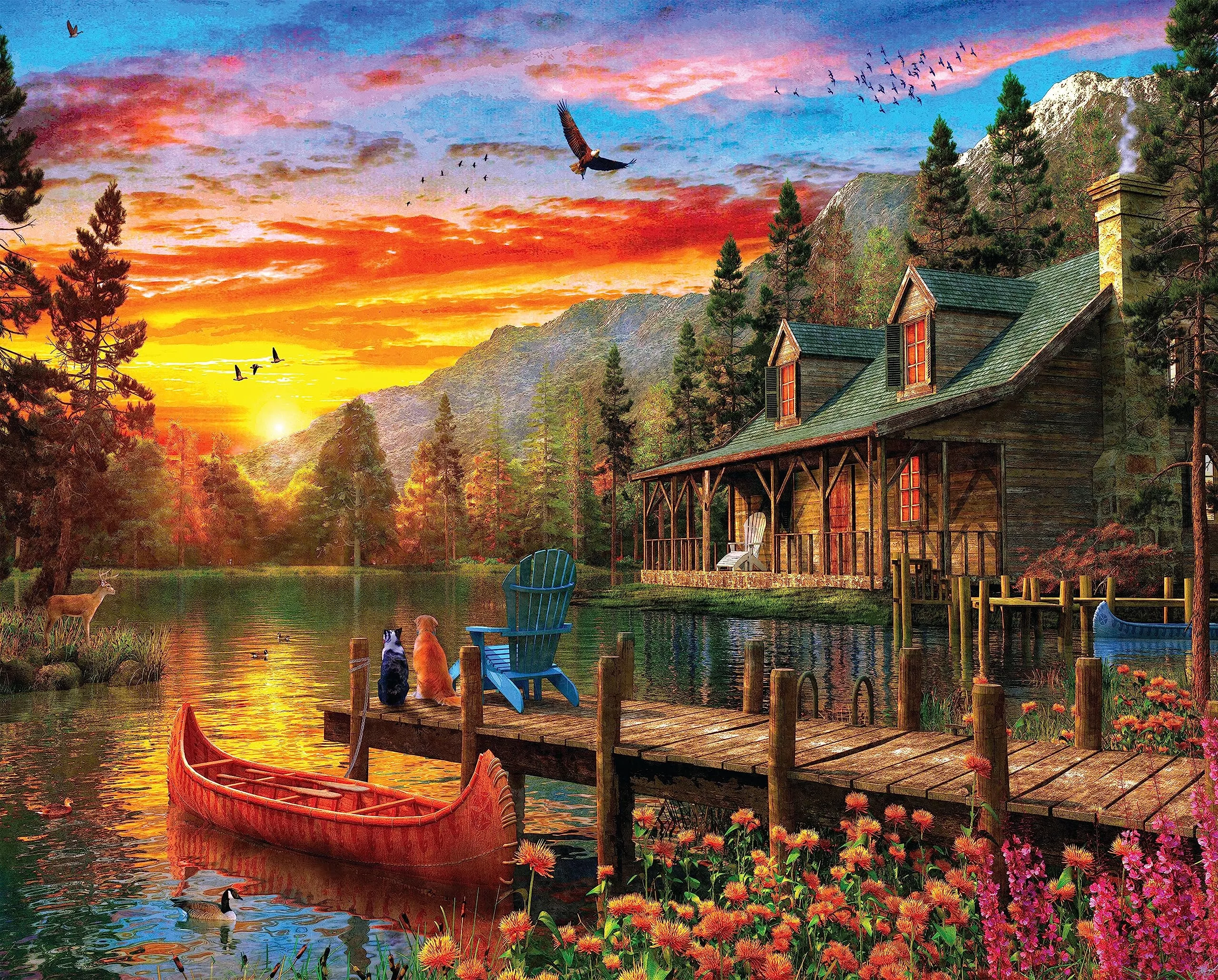 Springbok 1500 Piece Jigsaw Puzzle - Cabin Evening Sunset - Multicolored