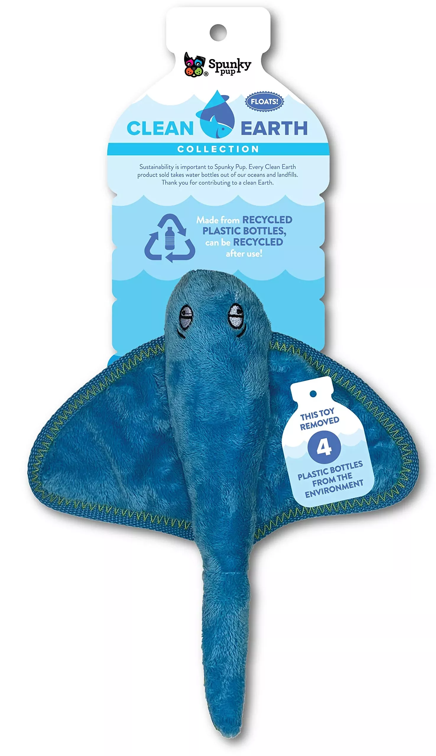 Spunky Pup Clean Earth Plush Toy Small Stingray 100% Recycled