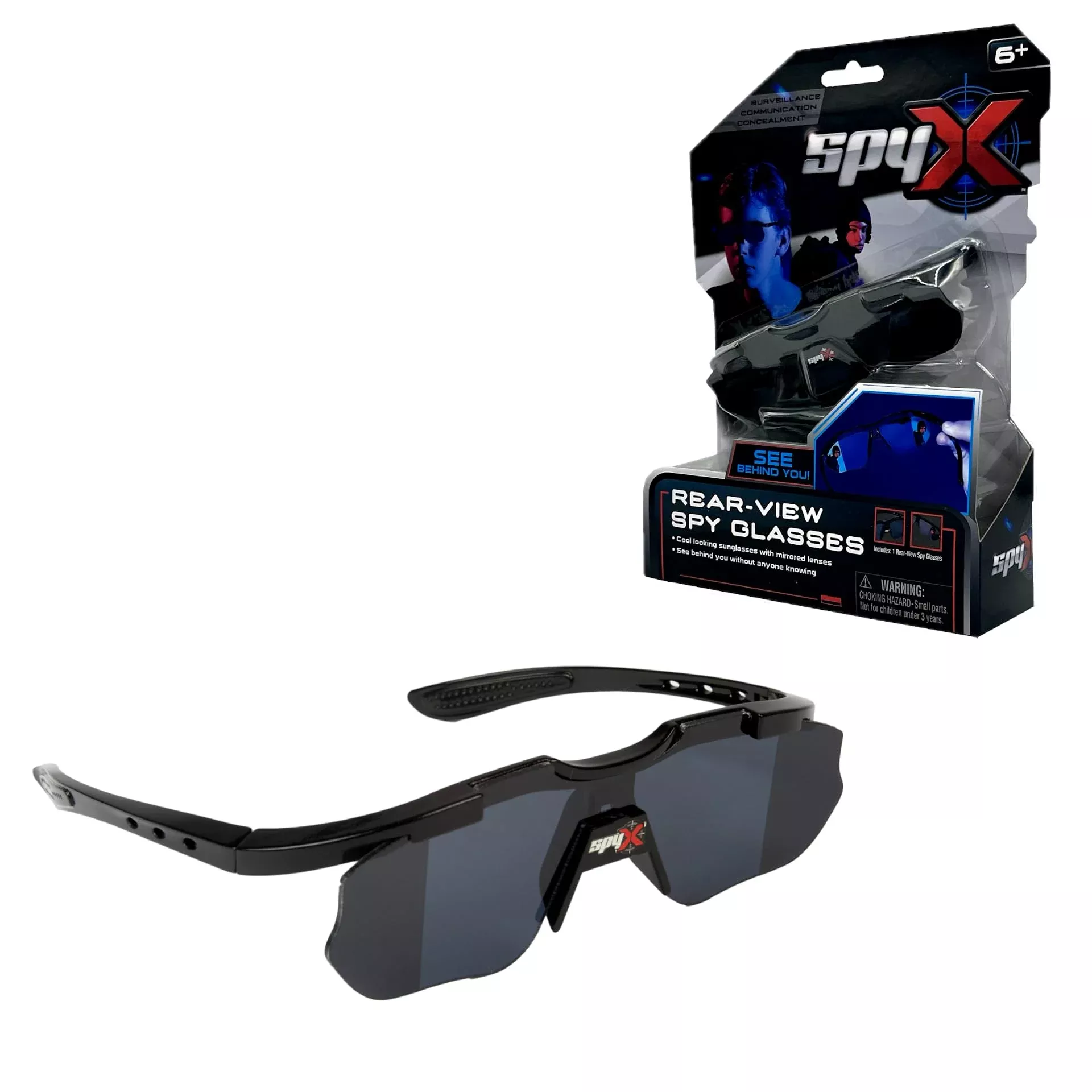 SpyX Rear-View Spy Glasses with Mirrored Lenses - Black, Standard Size