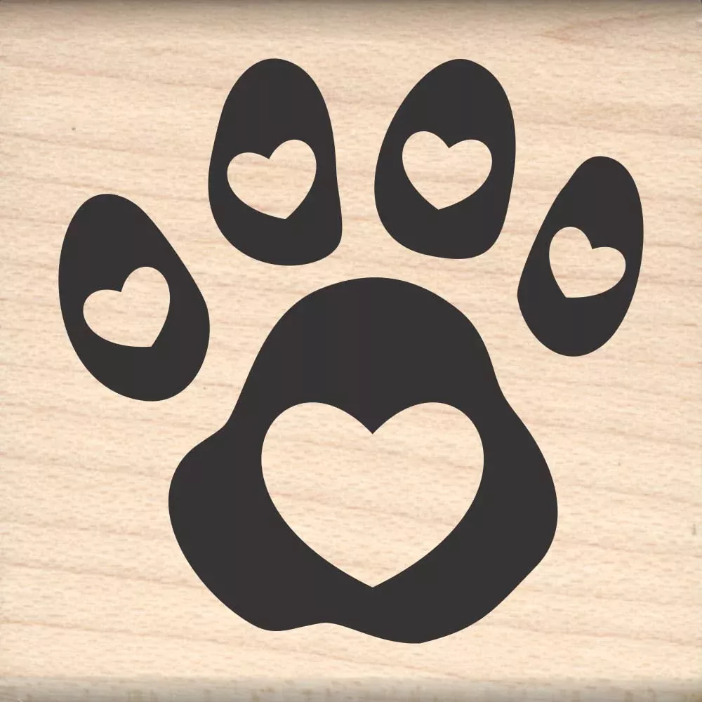 Stamps by Impression Paw Print with Hearts Rubber Stamp 1.5" x 1.