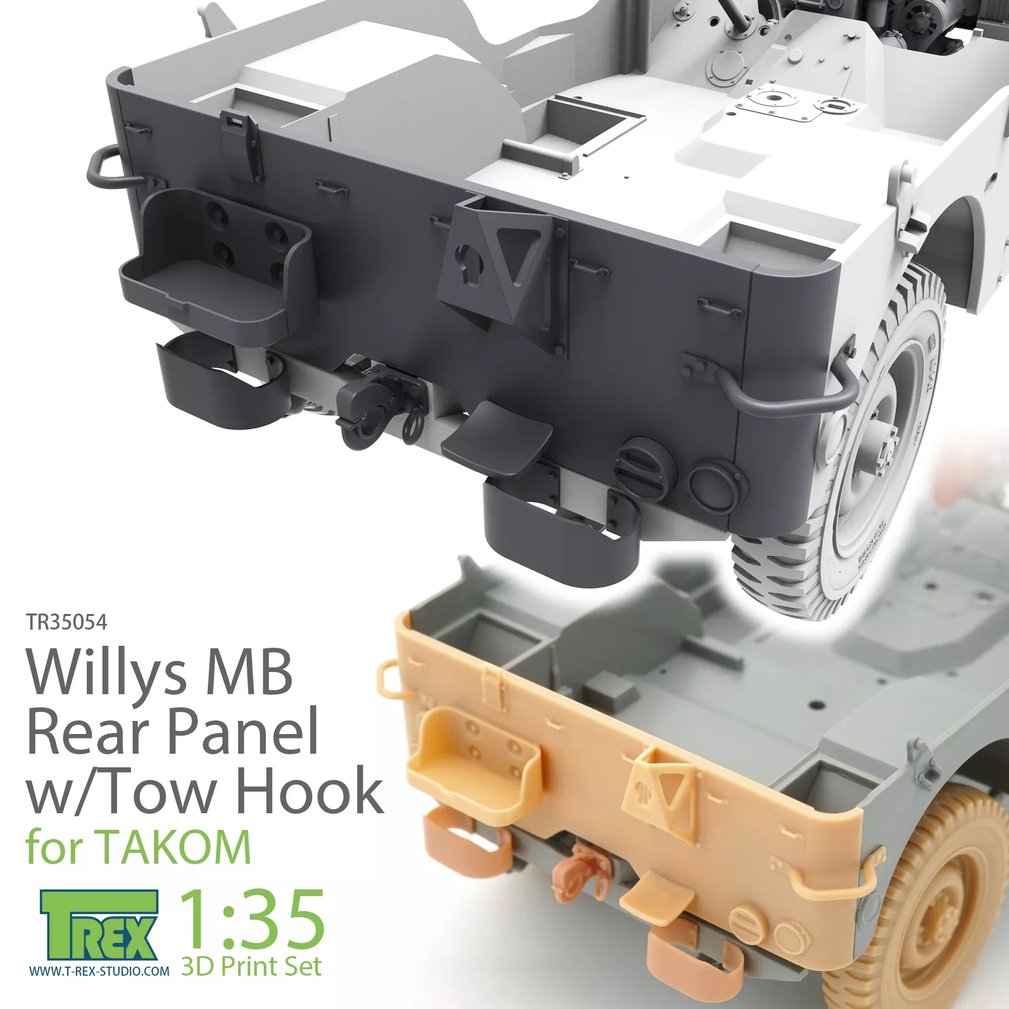T-Rex 35054 1/35 Willys MB Rear Panel w/Tow Hook Set for Takom