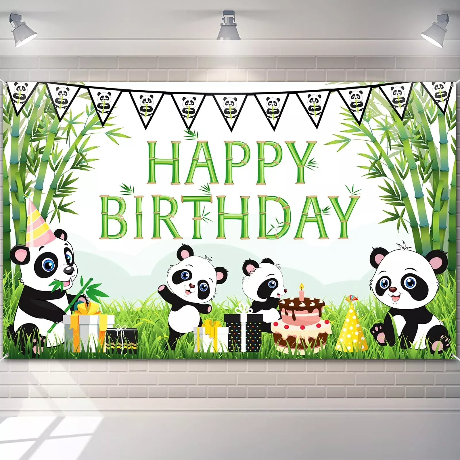 Tatuo Cartoon Panda Birthday Backdrop 5.9x3.6ft Multicolor
