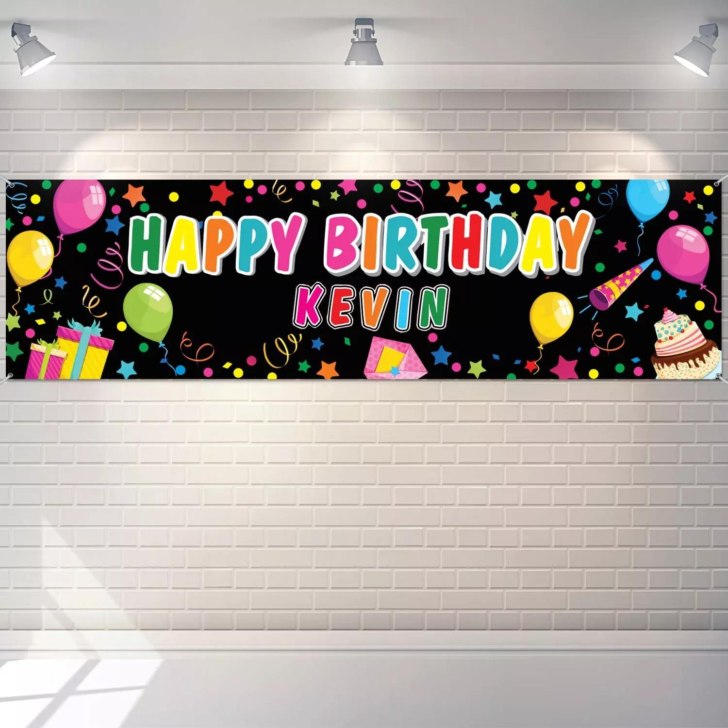 Tatuo Happy Birthday Banner Set, Polyester, Black, 70.87 x 15