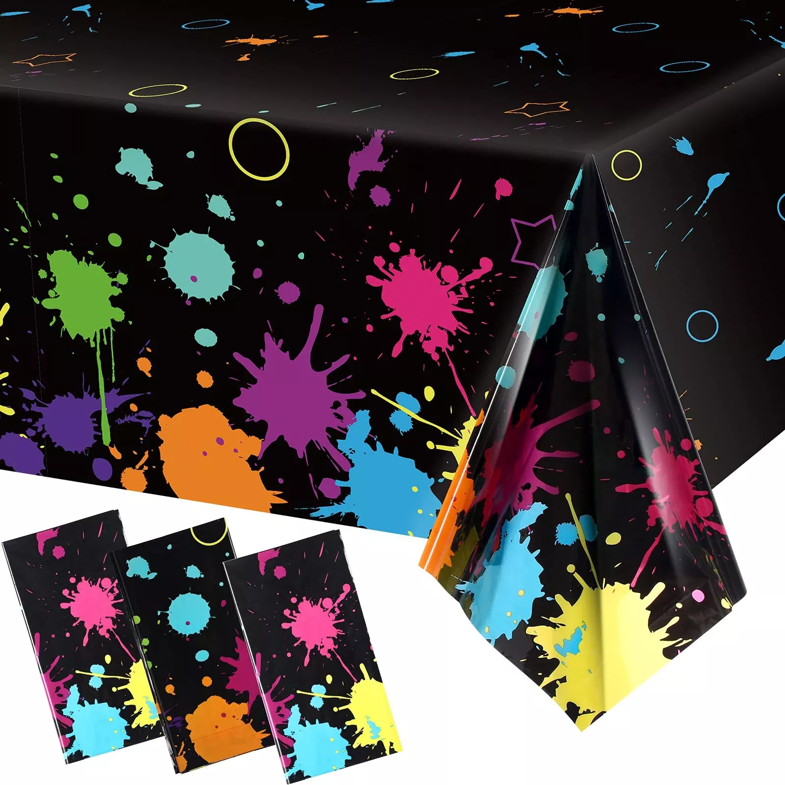 Tatuo Neon Party Tablecloths, 54"x108", Multi-color, 3