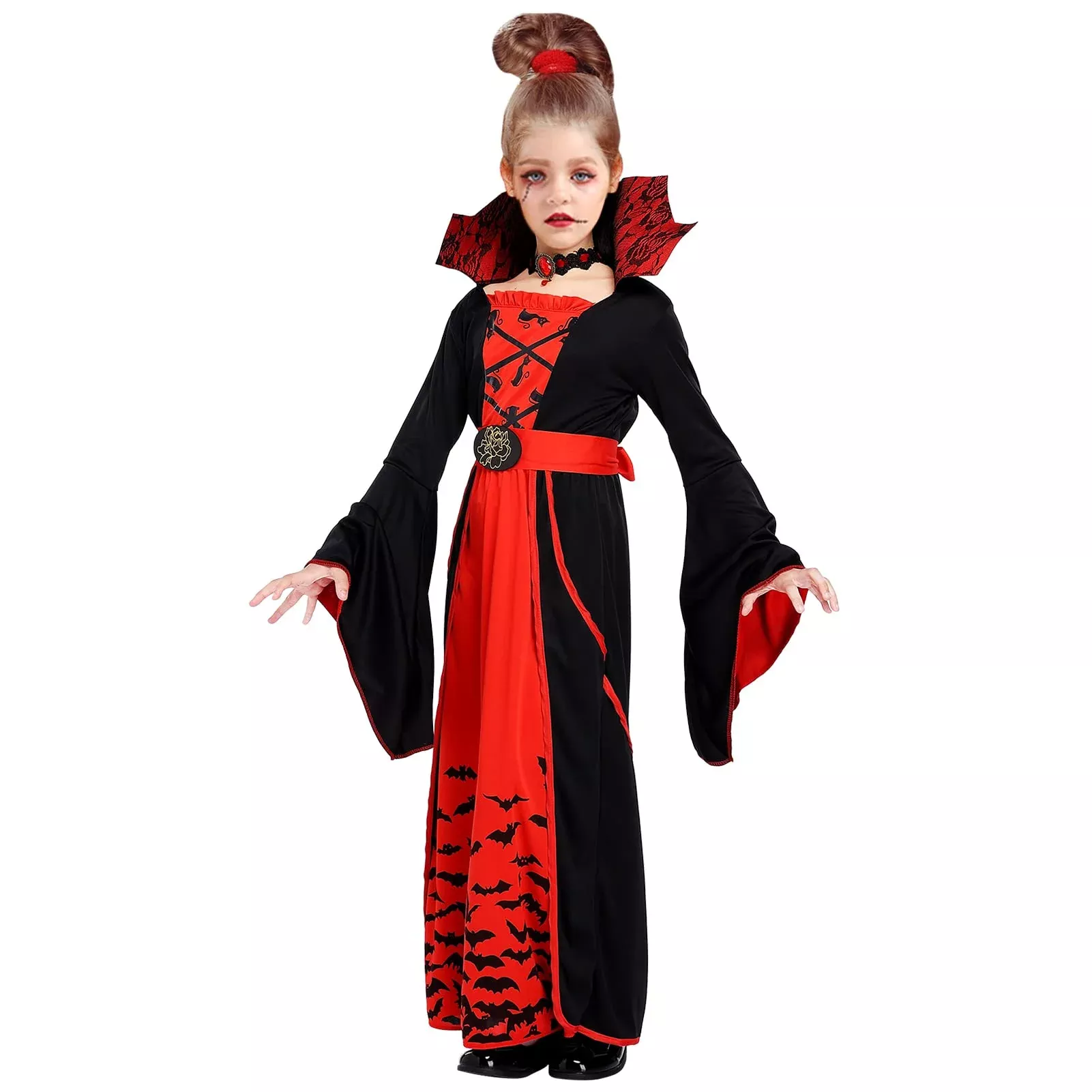 ThinkMax Kids Gothic Victorian Vampiress Costume, Large, Red