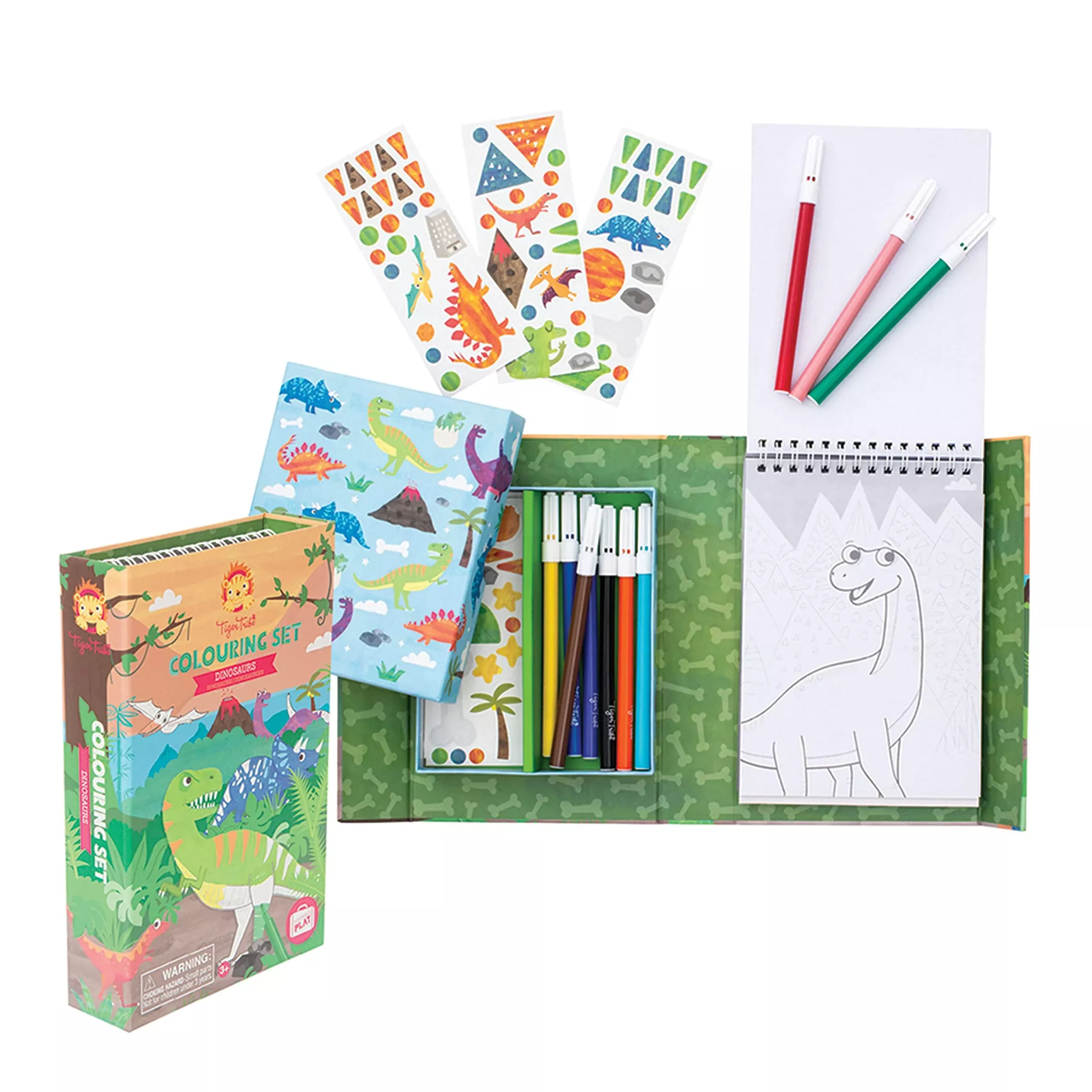 Tiger Tribe Dinosaur Coloring Set, 48 Pages, 10 Markers, Green