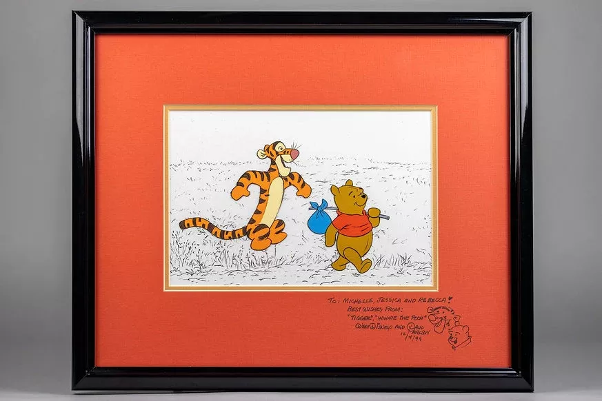 Tigger and Winnie the Pooh Animation Cel with Background Signed by Pau