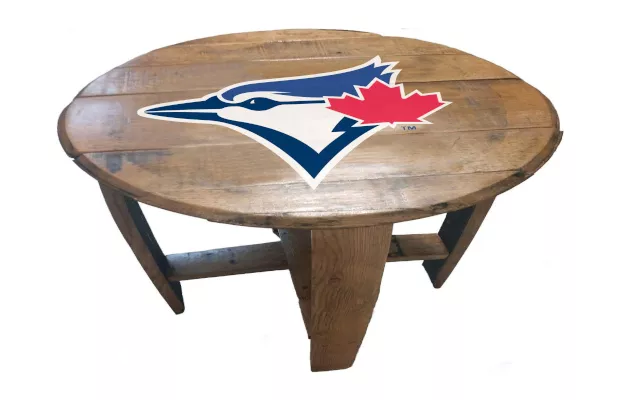 Toronto Blue Jays Oak Barrel Table For Sale – Game Room Gorilla