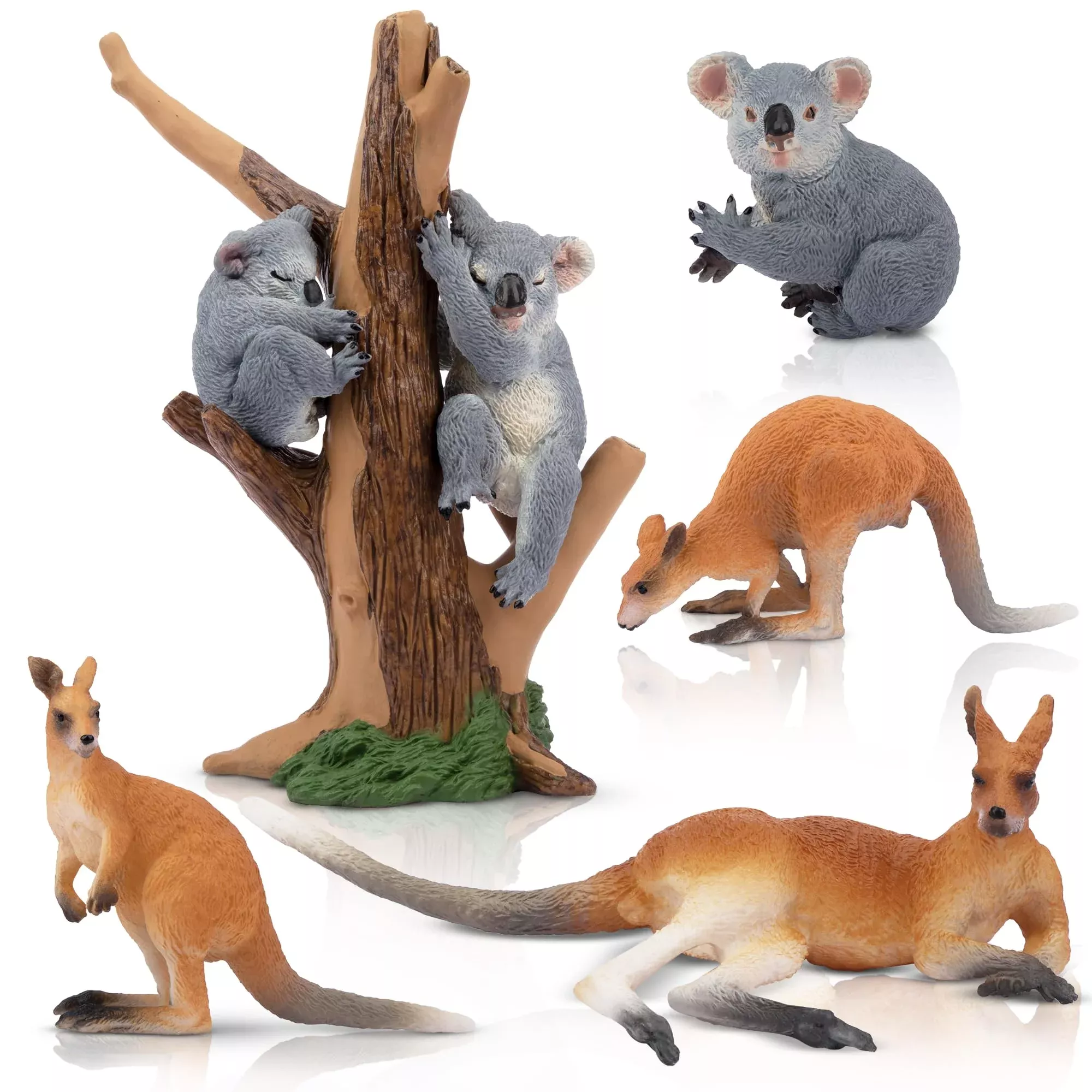 Toymany Australian Animal Figurines Set - 7 pcs Kangaroo & Koala