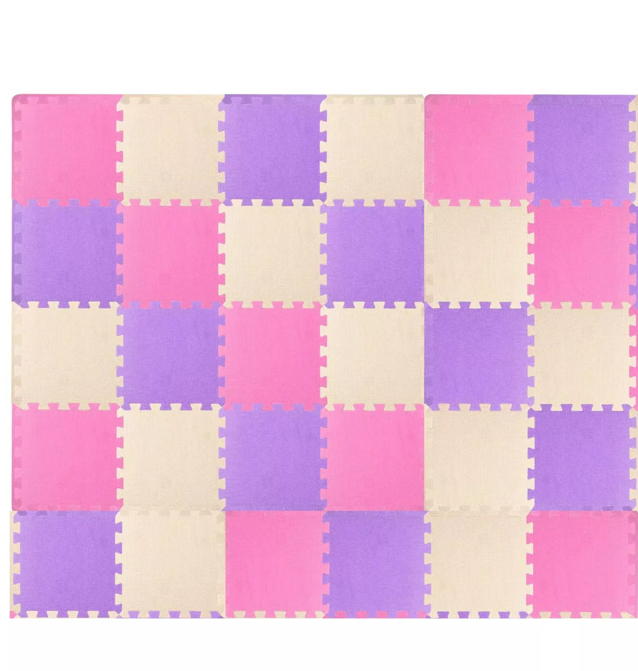 Toyvelt Foam Puzzle Floor Mat For Kids – 12X12 32 Tiles Interlocking Play Mat With Colors – Educational Large Puzzle Foam Floor Tiles For Crawling, Non-Toxic - Pink-Purple-Beige