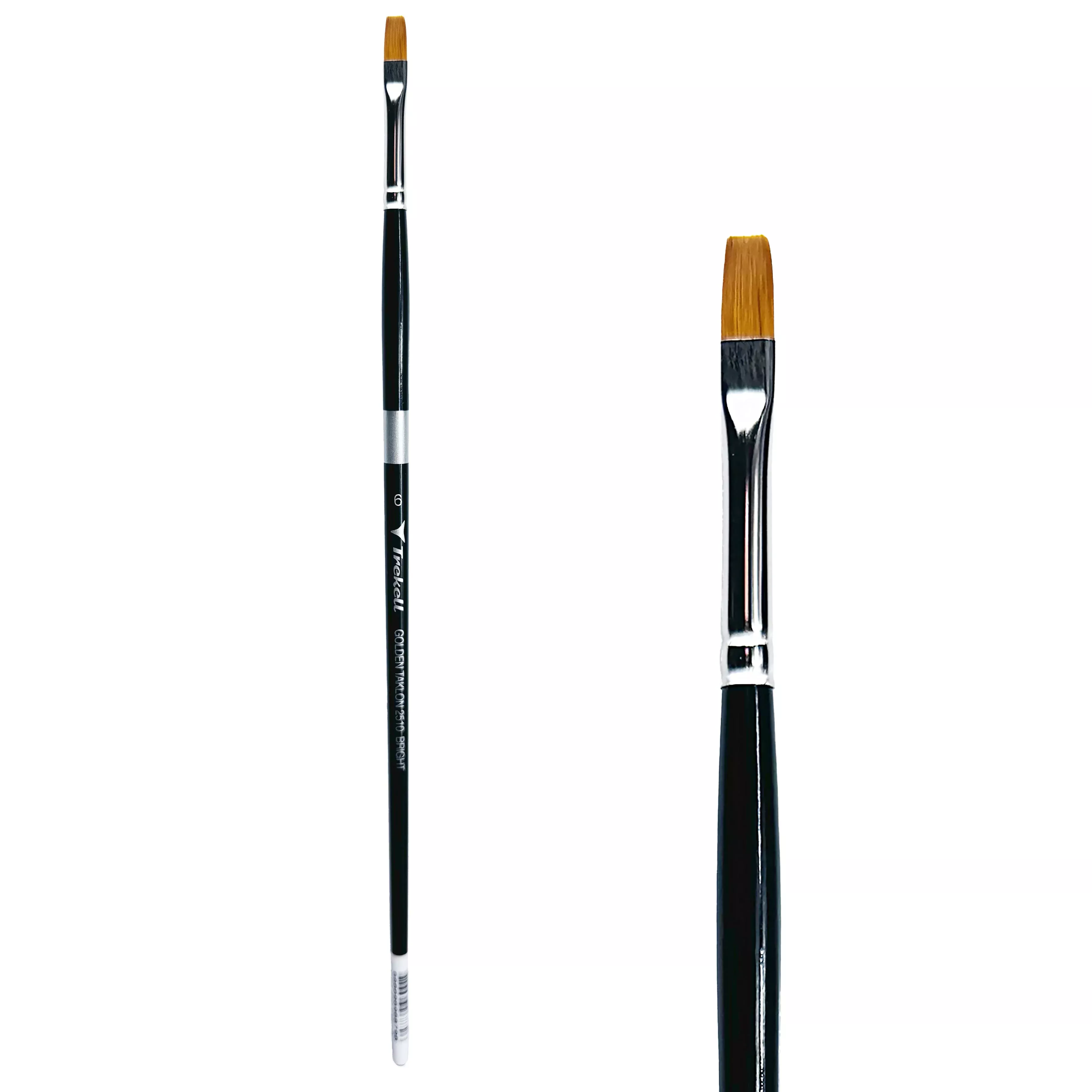 Trekell Golden Taklon Long Handle Artist Brush -Size #6 Bright