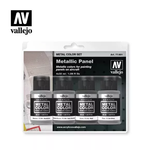 Vallejo Metal Color - Metallic Panel 4 Colour Acrylic Paint Set