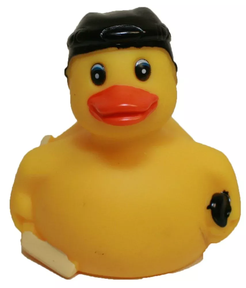 Waddlers Hockey Rubber Duck - Yellow, Small, Waterproof Floating Toy