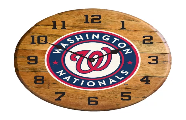 Washington Nationals Oak Barrel Clock For Sale – Game Room Gorilla