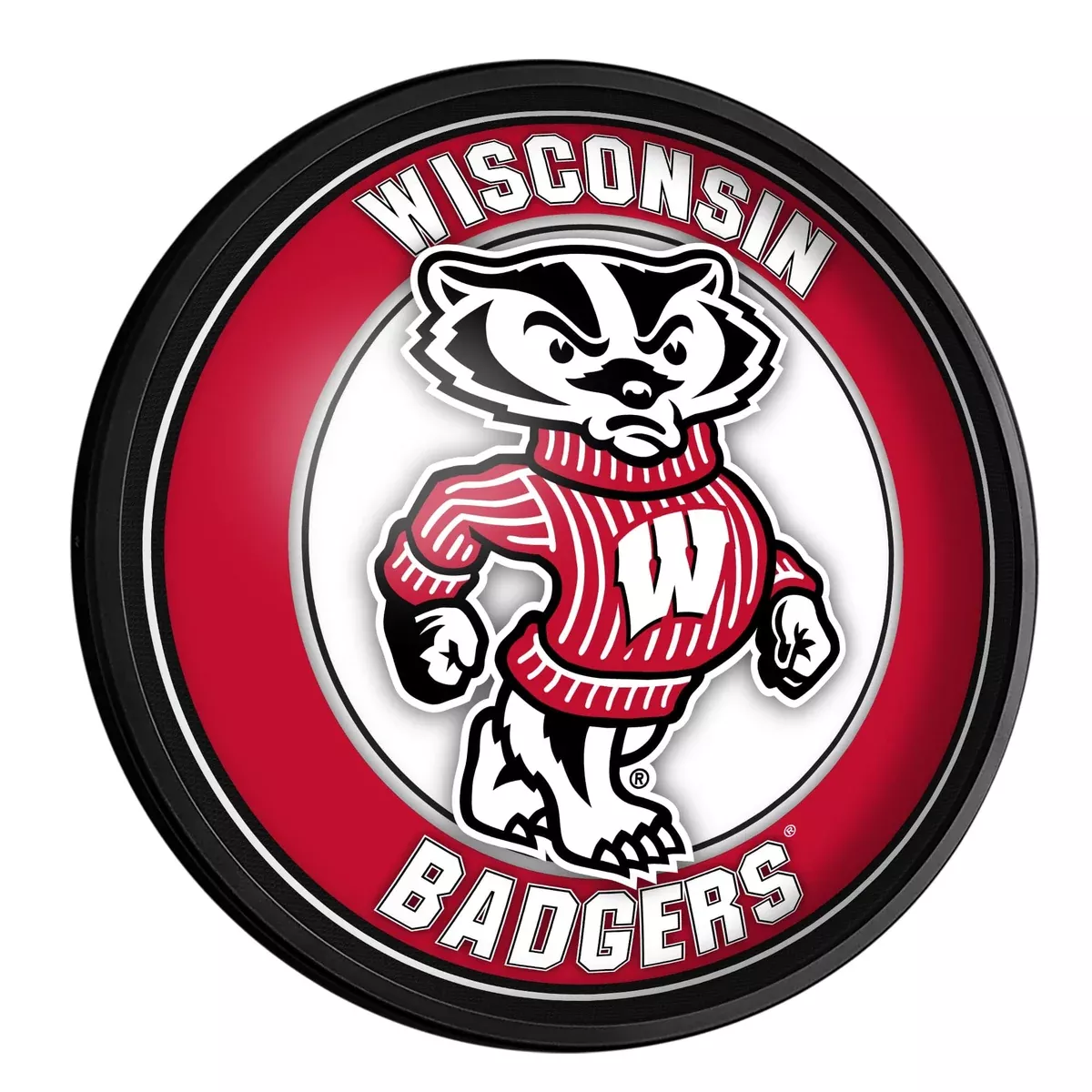 Wisconsin Badgers: Mascot - Round Slimline Lighted Wall Sign