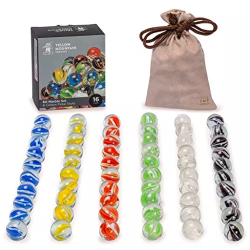 Yellow Mountain Imports Glass Marbles Set for Aggravation Game, 60 pcs, Yellow,